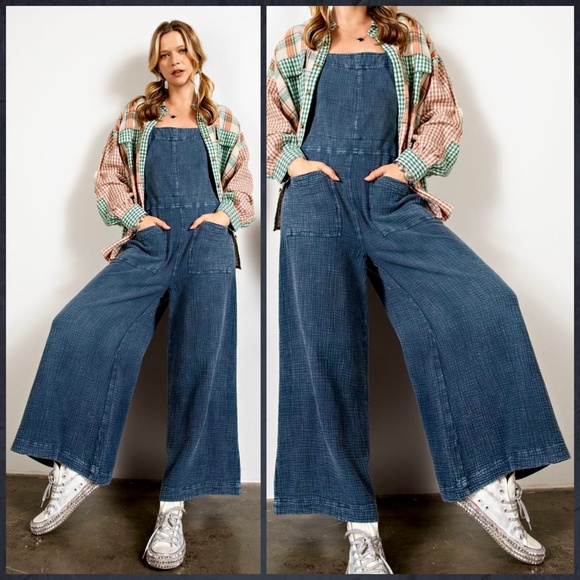 easel Pants & Jumpsuits Easel Here I Am Mineral Washed Faded Denim